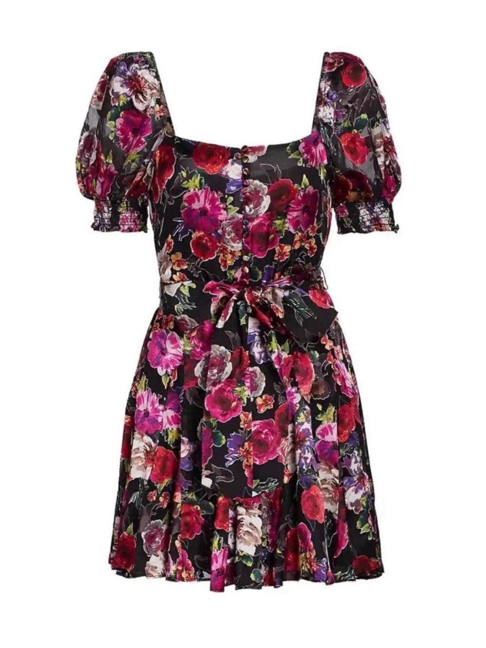 Alice + Olivia Black Mini Dress with Pink & Red Floral Print
